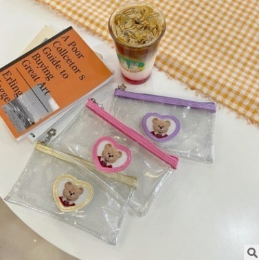 インス風 かわいい ベア 透明 キラキラ 文具バッグ かわいい 小さめ 筆箱 女の子 筆箱