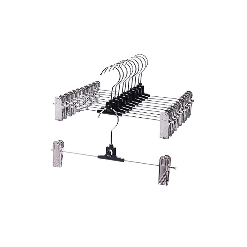 VEHHEズボンハンガー 多機能スカートハンガー ステンレス鋼 すべり落ちない クリップハンガー シワ防止 洗濯 ハンガー 360度回転10本セット 幅30cm…