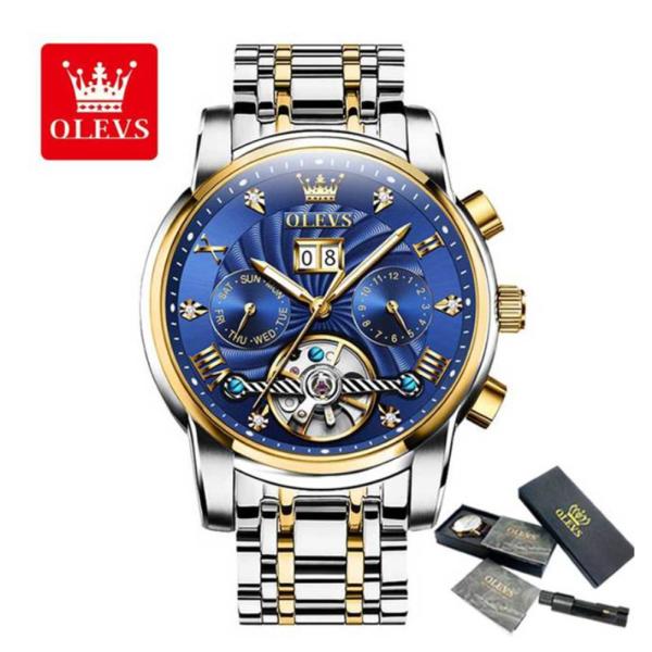 腕時計 メンズ 自動巻き時計 防水 ビジネス おしゃれ ゴージャス クオーツ 高級 ケース付き 父の日青-金