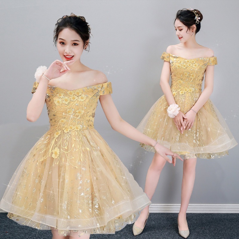 2024イブニングドレスバンケットホスト誕生日スモールドレスステージソロパフォーマンス服パフスカートショートパフォーマンス