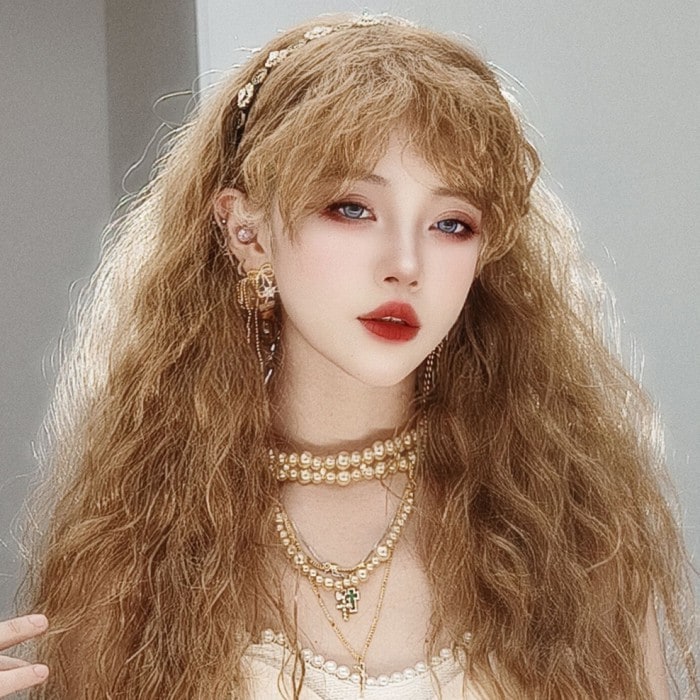 中世の貴族風 巻き毛 ブラウン髪 フルウィッグ かつら 女性 長髪 ロングウィッグ ロングヘア ロリータ lolita 前髪あり 自然 可愛い wig コスプレ 耐熱ウィッグ 小顔効果 コスチューム