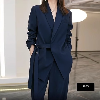 セットアップ スーツ パンツスーツ 袖あり 長袖 カシュクール ウエストマーク ポケット 前開き ポリエステル 上下セット 2点セット 大人可愛い きれいめ 大人 上品 おしゃれ お洒落 かっこいい