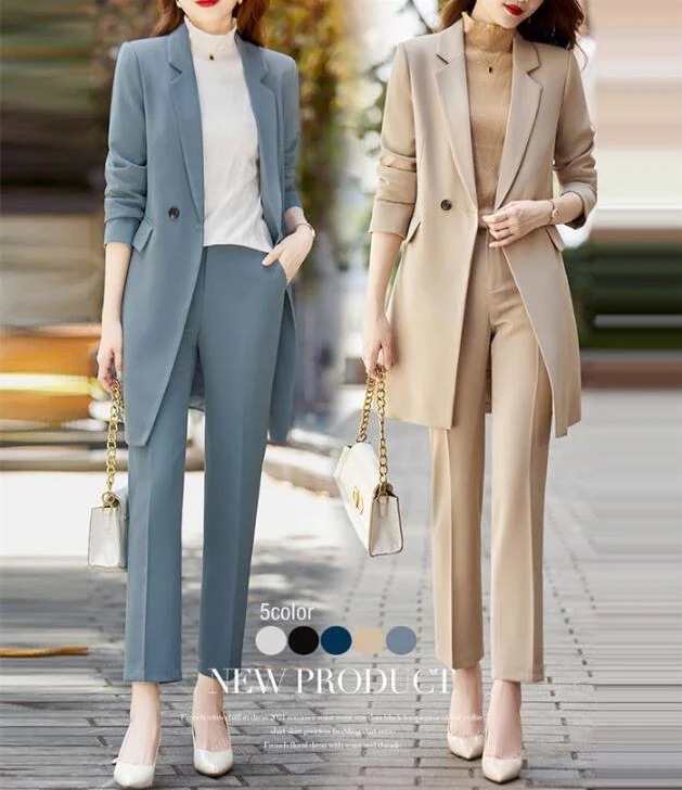 スーツセット 事務服 スーツ レディース パンツスーツ ロングコート 5色 フォーマル OLオフィス ビジネス 通勤就活面接 キャリア ロング丈ジャケット コートカジュアルスーツ 大きいサ