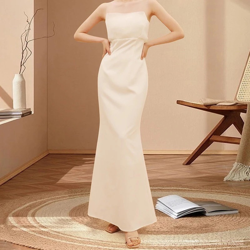 チューブトップブラドレスワンピース花嫁結婚式ワンピース韓国ファッションロングドレスフィッシュテールロングワンピース