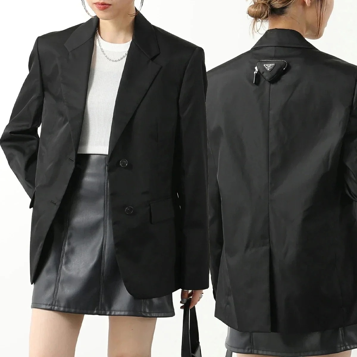 PRADA プラダ ジャケット 270101 1WQ8 レディース テーラード Re-Nylon リナイロン シングルブレスト トライアングルロゴ ブレザー F