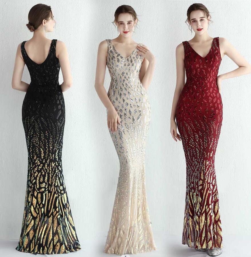 ノースリーブ イブニングドレス キラキラドレス スパンコール ロング丈 タイト ヒップラップ フォーマル お呼ばれ フィッシュテール カラードレス お花嫁 パーティードレス 結婚式 披露宴 謝恩会 二 5,015円