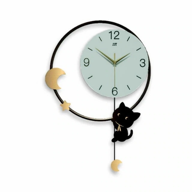 【急速出荷!】金属製 ウォールクロック 振り子時計 壁掛け時計 猫模様 子供部屋 シンプル おしゃれ インテリア時計 リビング 時計 おしゃれ ギフト 新築祝い 静音 かわいい 壁掛け モダン 壁か