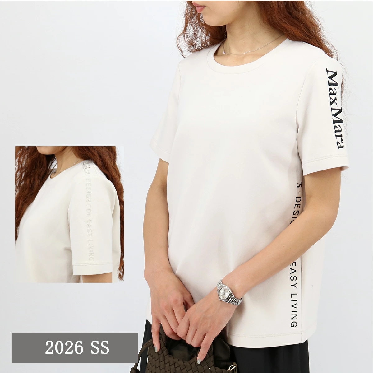 Tシャツ NANCY ネンシー レディース 袖ロゴ 刺繍 ストレッチ クルーネック カットソー 半袖 SS TEE スキューバジャージー ブランド SM