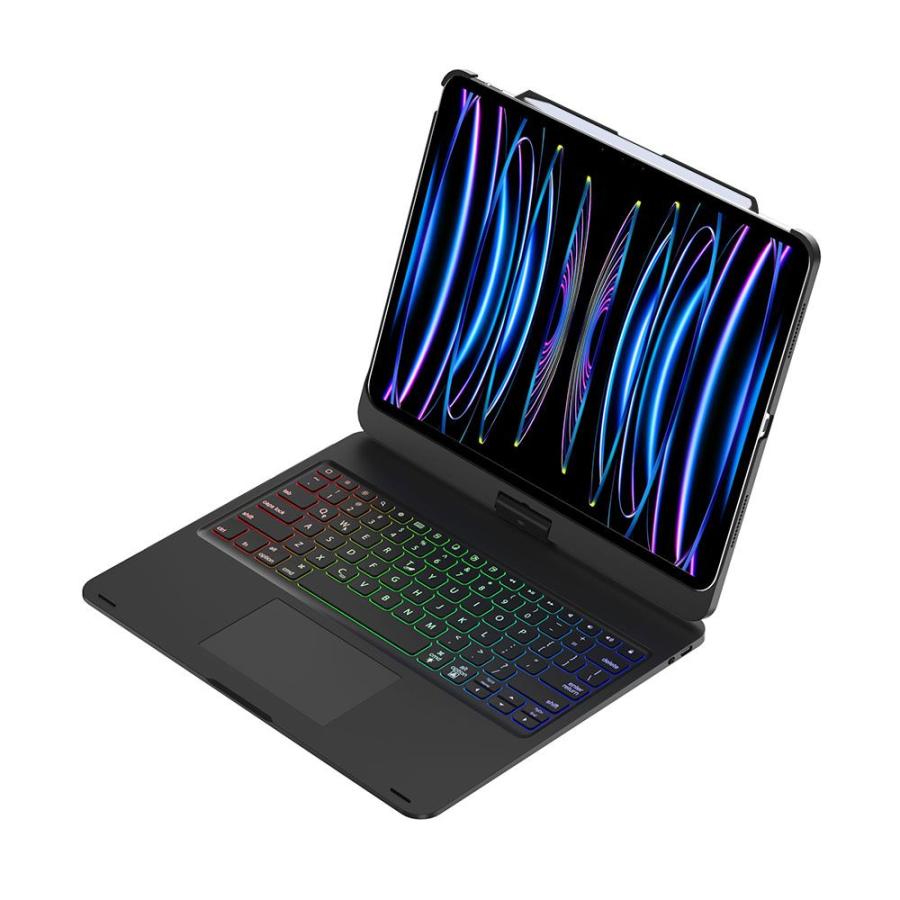 13インチ iPad Pro (M4)(M5) 用 キーボード付きケース タッチパッド搭載キーボード LED 7色バックライト 360度回転カバー