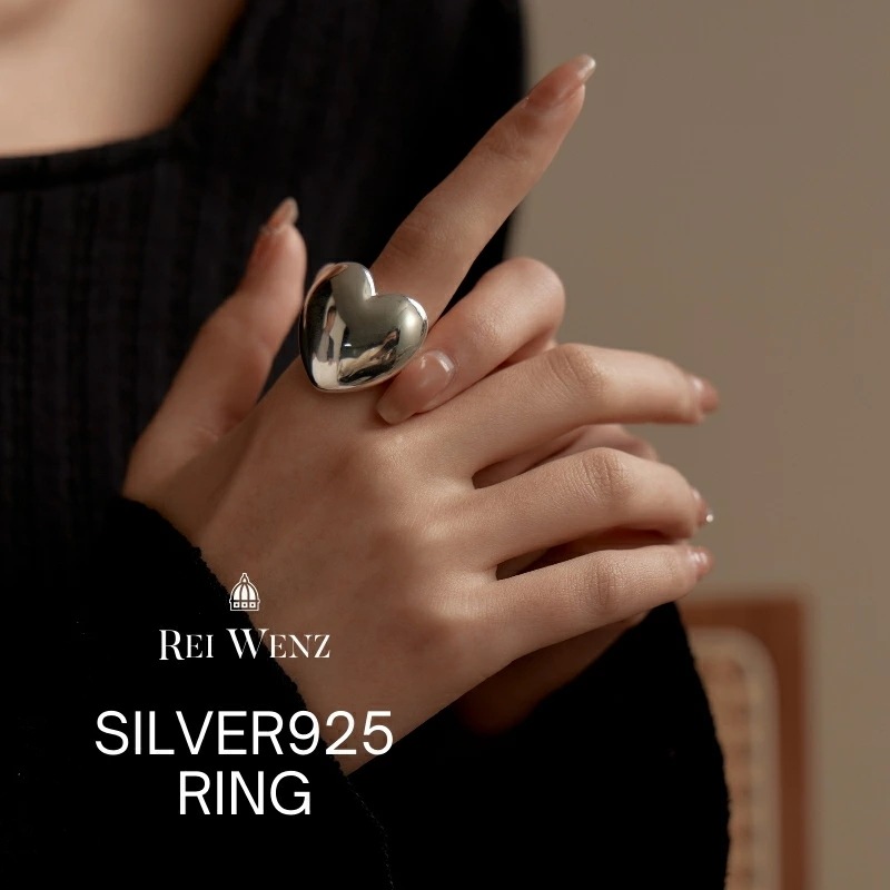 【高品質Silver925】シルバー リング ハート大振り 幅太 大きい ニュアンス レディース 重ね 金属アレルギー インスタ おしゃれ オフィス プレゼント 人気 韓国