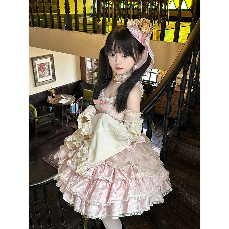 優しいバレエロリータドレス女性ピンクロリータサスペンダースカート