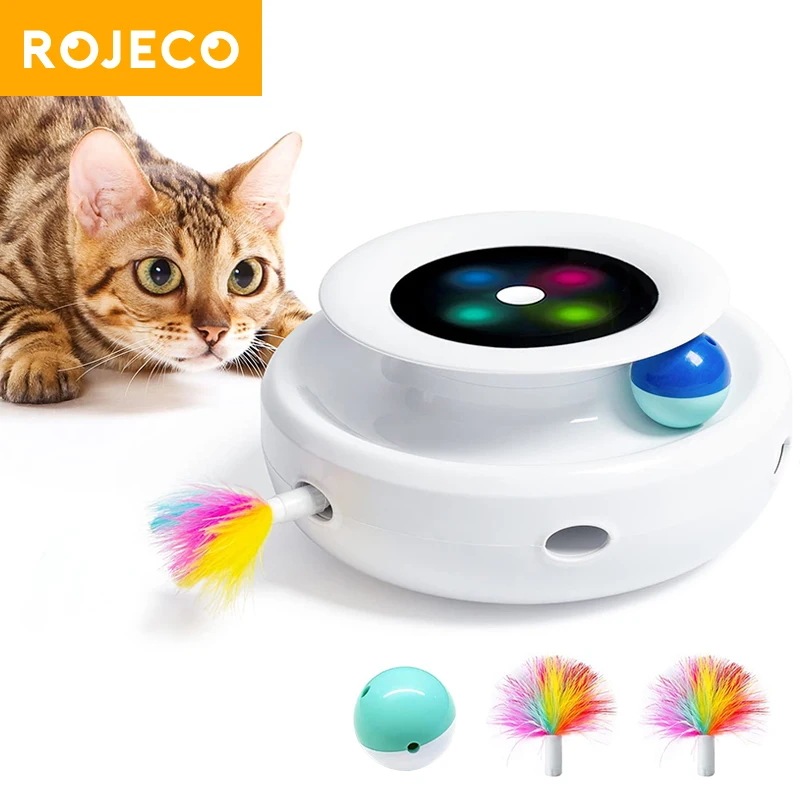 Rojecto-自動フェザーボールおもちゃセットスマートキャットと犬のおもちゃ電子インタラクティブペットアクセサリー2 in 15モード