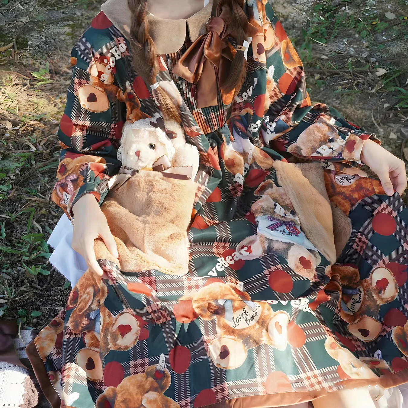 テディロリータ ロリータ ワンピース Op 春 秋冬 長袖 サスペンダー レトロ クリスマス グリーン 可愛い プリント