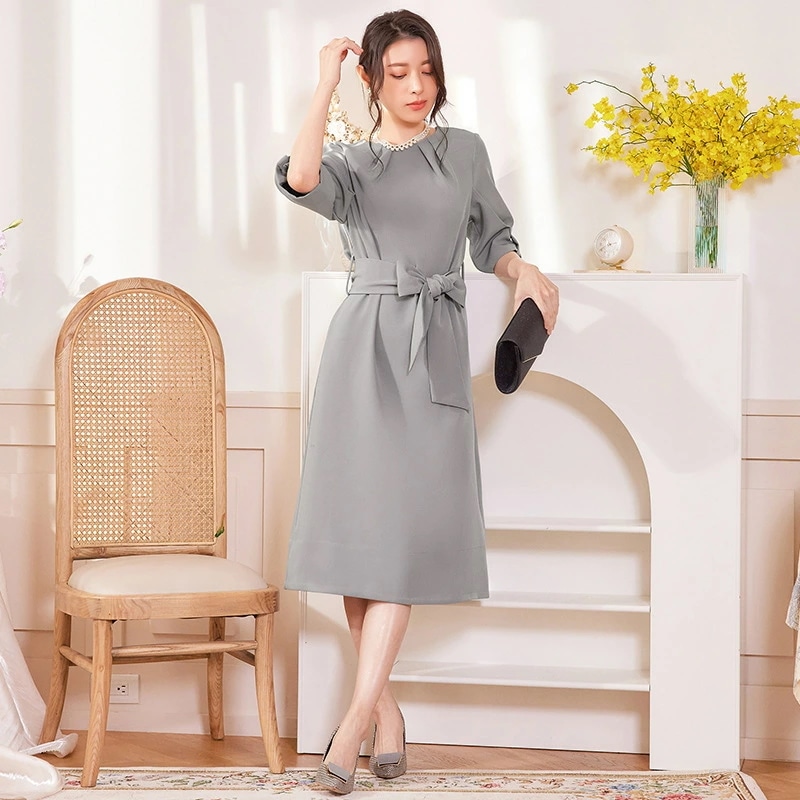 通勤 OL半袖ワンピース ミモレ丈 パーティードレス 結婚式 披露宴 二次会 お呼ばれ 20代 30代 40代 レディース フォーマル 春 夏 大人 上品 エレガントきれいめフォーマル シンプル ハイ