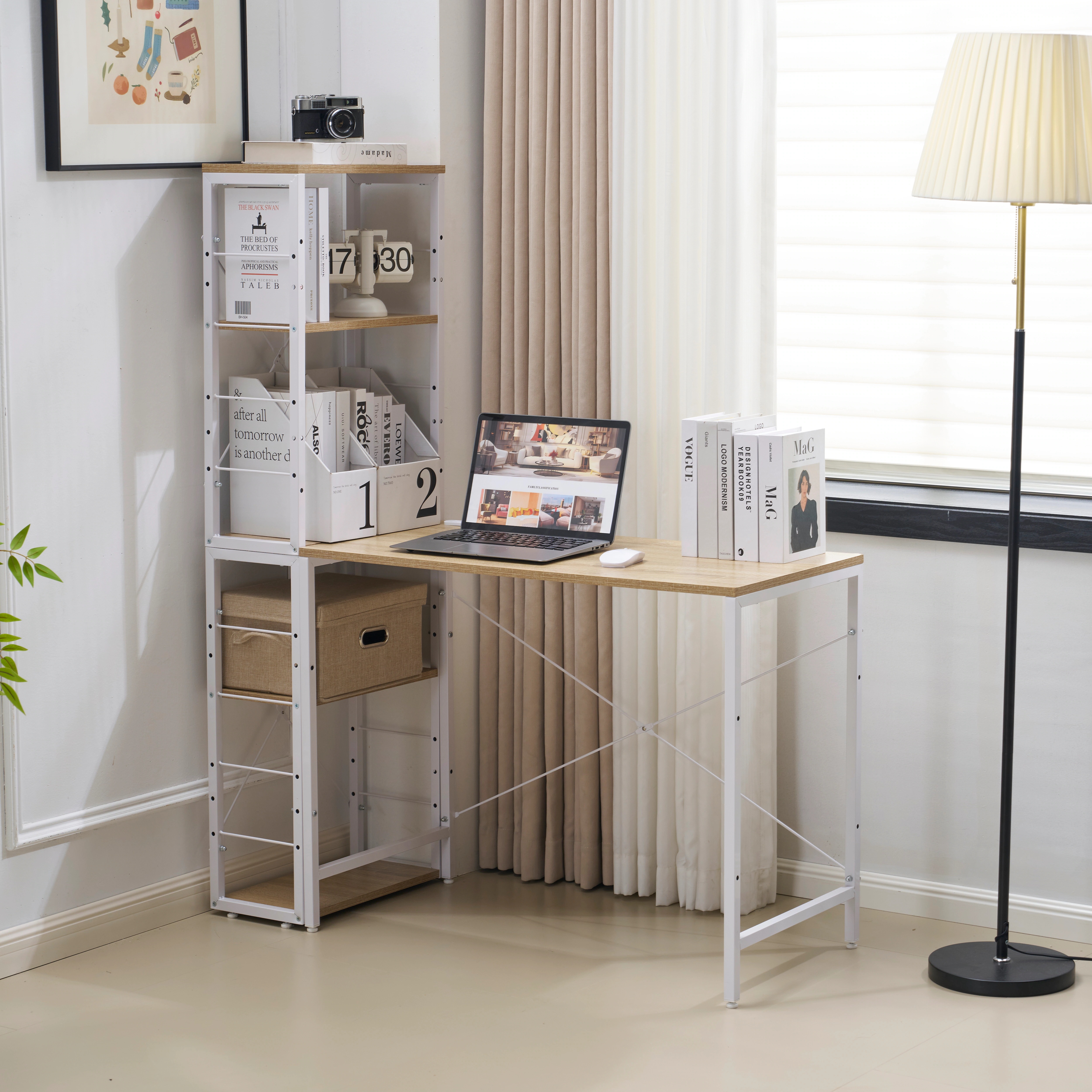 【国内発送】317【ナチュラル】一体分離多用型パソコンデスク パソコンデスク ラック付き デスク ワークデスク 木製 学習デスク