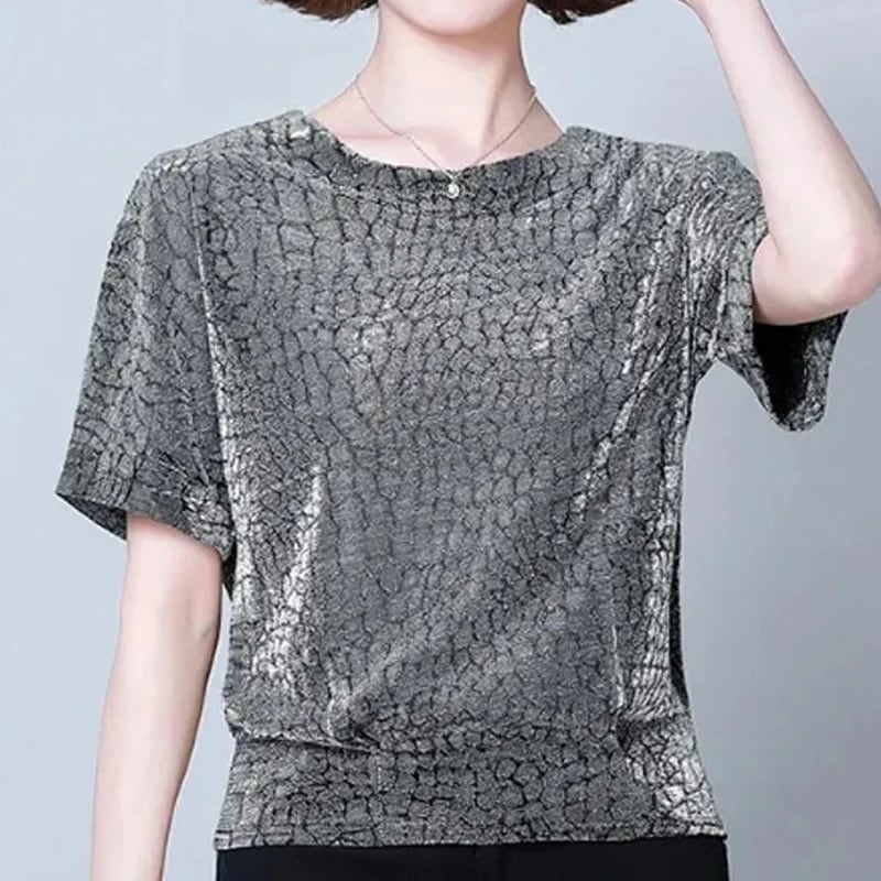 女性用スパンコール半袖ラウンドネックトップ,光沢のあるシルバーのゆったりとしたシャツ,通勤服,カジュアルファッション,14081 - AliExpress 200000345 6,778円