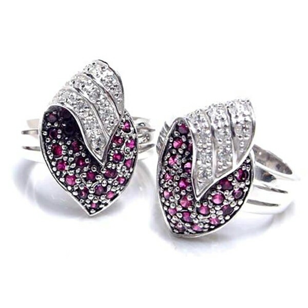 ロイヤルリーフジュエルリング（レッドパープルxクリア）14号-22号 指輪 シルバー925 刻印あり プレゼント 男性 女性 本物の銀 親指 人差し指 中指 薬指 小指 sr00000813-xx