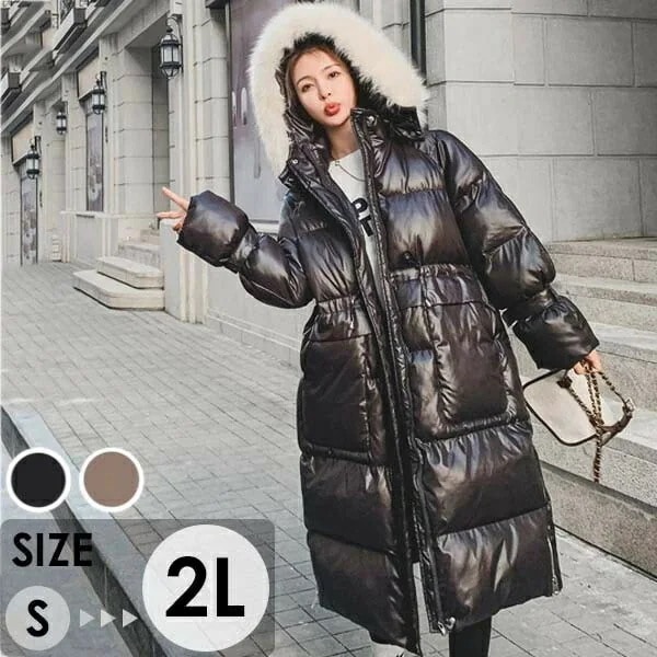中綿コート レディース 秋冬 防寒 ロングコート アウター 冬服 オーバーサイズ 大きめ ゆったり感 ファー付き フード付き 撥水 厚手 おしゃれ あったか ブラウン ブラック 黒 S M L 2L
