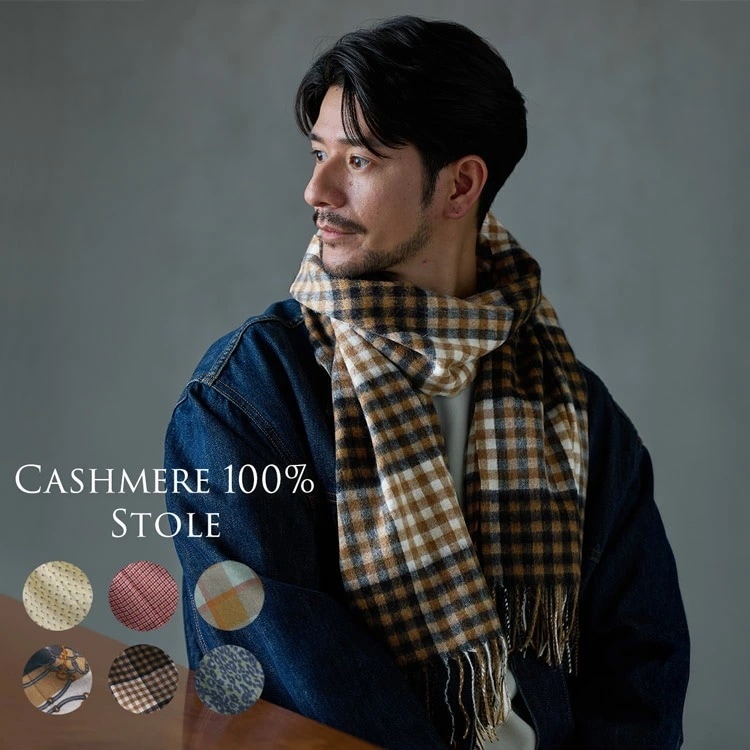 カシミヤ 100% チェック ストール メンズ カシミア カシミヤストール 大判 マフラー 【名入れ刺繍可能】 カシミヤマフラー カシミヤ100 ショール アニマル チェック柄 秋 冬 男女兼用 誕生