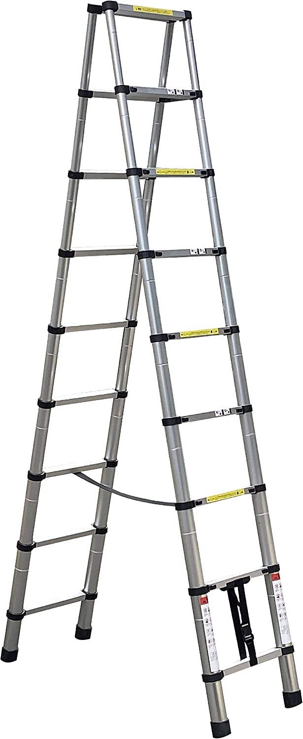 ONE STEP 伸縮脚立はしご 耐荷重150kg 2.6M2.6M 両用脚立 折りたたみ スライド式 アルミ コンパクト 梯子 伸縮脚立 自動ロック 踏み台 (2.6