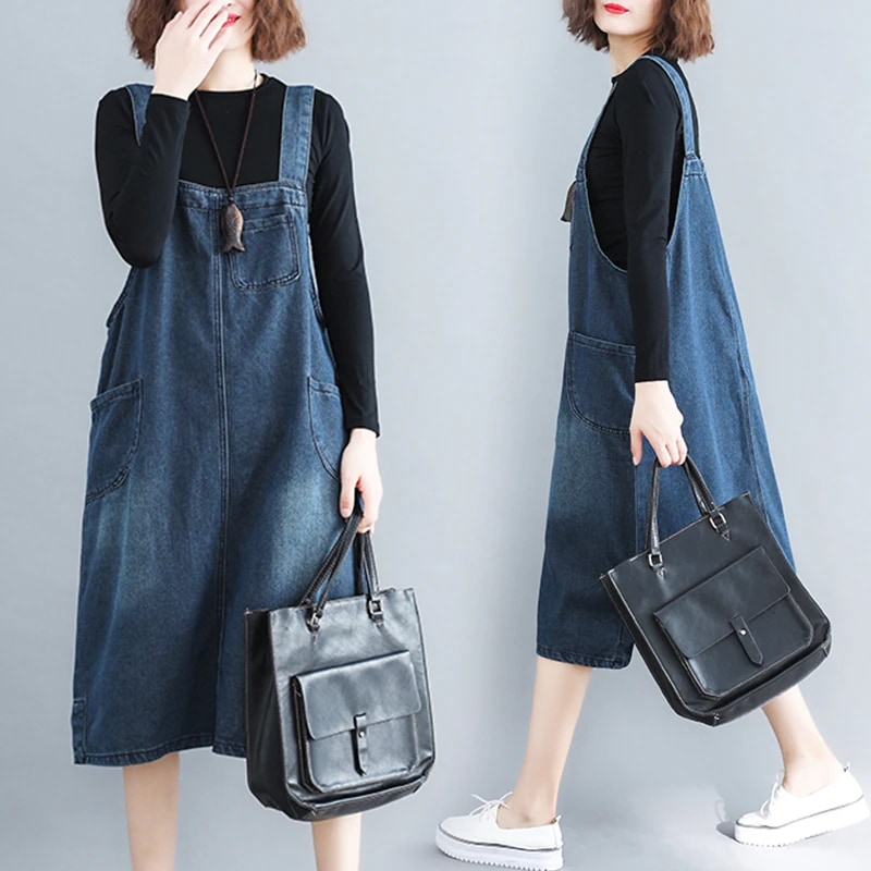 ワンピース ジャンパースカート ジャンスカ 膝丈 ひざ丈 膝下 袖なし ノースリーブ デニム かわいい 大人可愛い シンプル カジュアル 大人 おしゃれ お洒落 かっこいい レトロ 大人女子 こなれ感