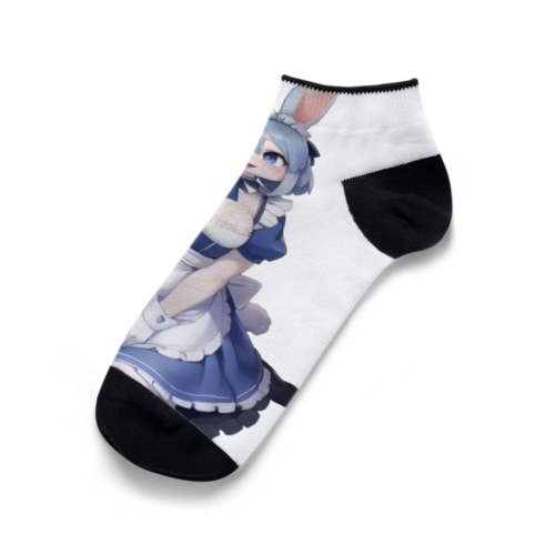 【文字入れ可能受注生産】ウサギの女の子　メイド　ケモナー　おかりなさい くるぶしソックス