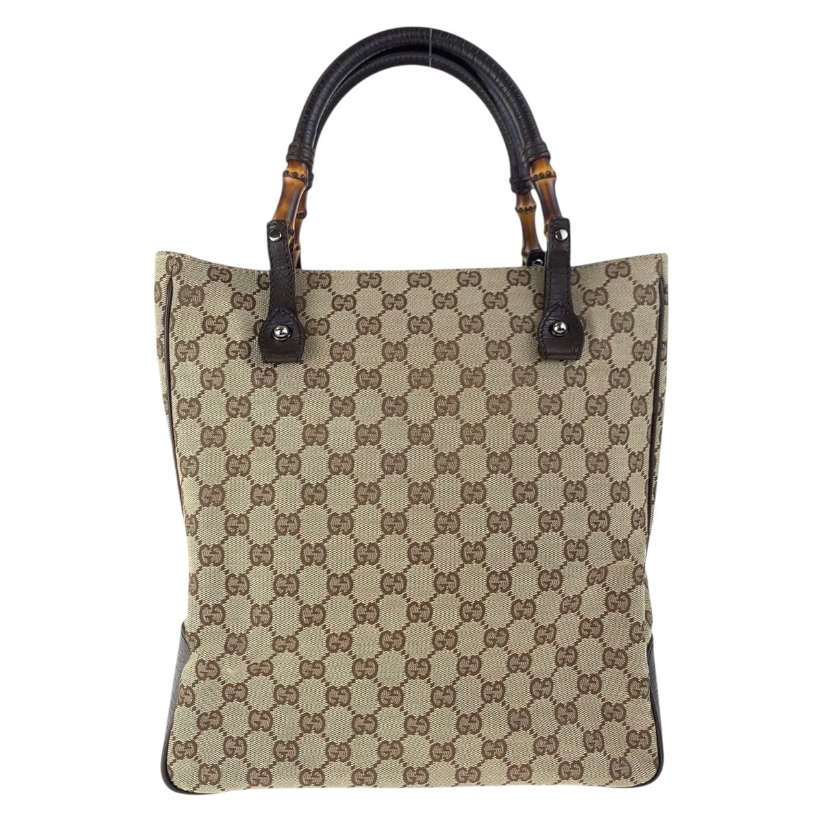 美品 バンブー ベージュ ブラウン シルバー金具 GGキャンバス 112530 トートバッグ ハンドバッグ レディース 601837