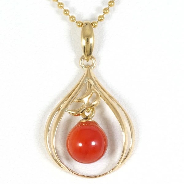 K18 18金 YG イエローゴールド ネックレス サンゴ 約40cm ジュエリー 中古