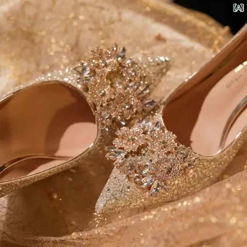 ハイヒール　シューズ　レディース ウェディングシューズ Xiuhe ウェディングドレス 双方向 クリスタル シューズ ブライダル 高級 シャンパン ハイヒール 足が 疲れにくい ラインストーン