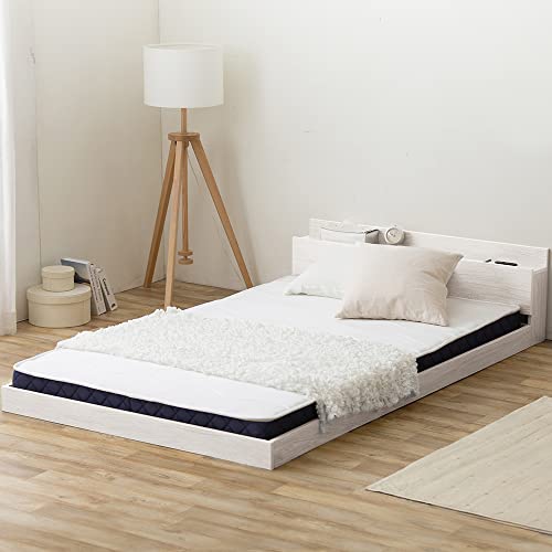 色：ホワイト サイズ：セミダブル アイリスオーヤマ セミダブル ベッドフレーム 宮 棚付き コンセン