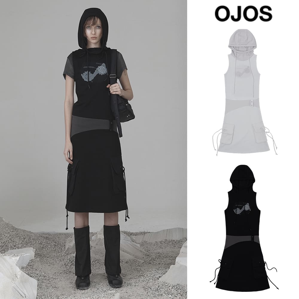 [OJOS] Knit Hoodie Sleeveless Dress
