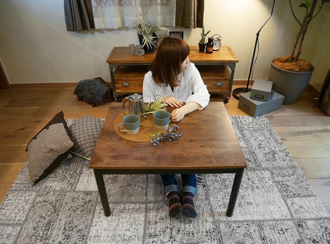 こたつテーブル 高さ調節 おしゃれ 北欧モダン ヴィンテージ 古材風 木目 300Wヒーター 炬燵 机 コタツ 長方形 75cm