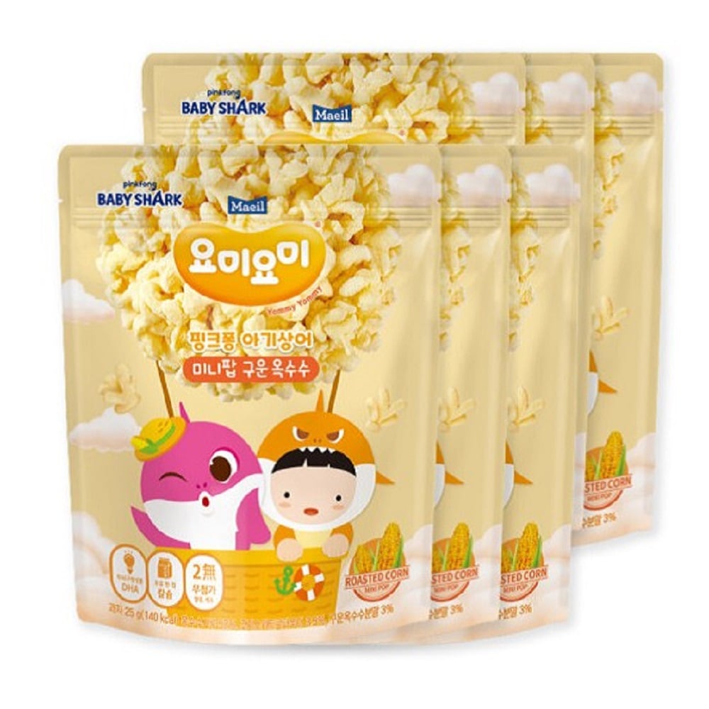 韓国-K MEAL-ヨミヨミ ミニポップ 焼きとうもろこし 25g X6袋 ピンクポン 赤ちゃんサメ オーガニック さら溶ける食感-K FOOD