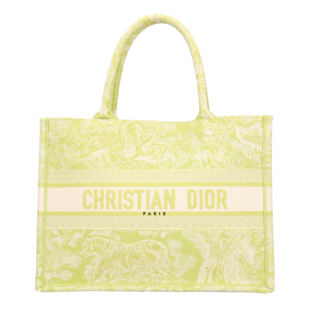 クリスチャンディオール ブックトート ミディアム トートバッグ キャンバス グリーン Christian Dior 中古