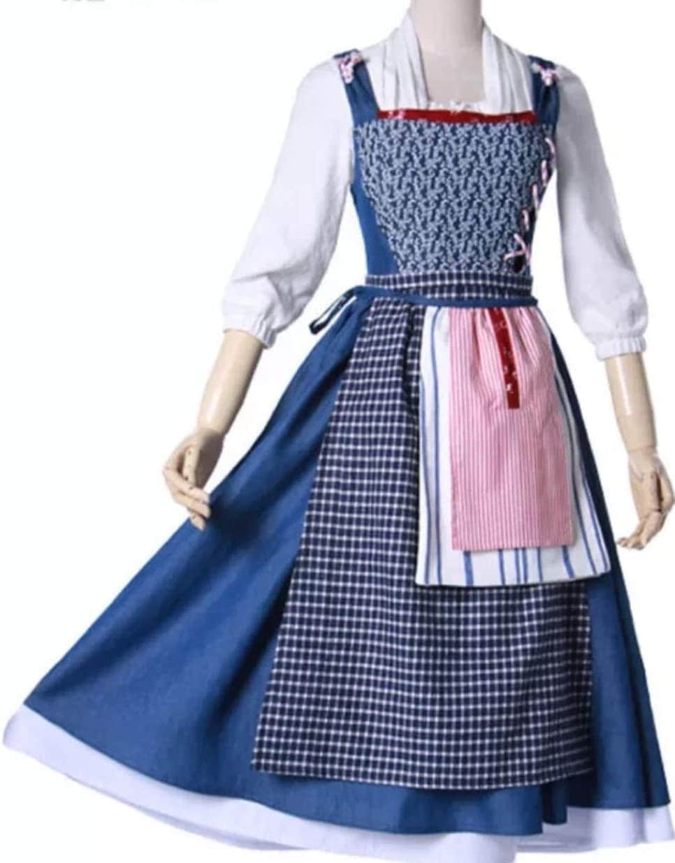 限定SALE!美女と野獣 ベル町娘 ベルメイド服 コスチューム レディース ベル町娘 衣装 ロング 水色 スッキリ感　美女と野獣実写 コスプレ　ベルコスプレ　ワンピース　美女と野獣 ベルコス　ハロウィ