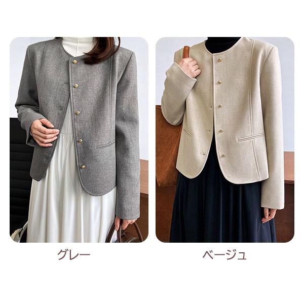 アウタートレンチコートベージュ レディース ブラウン ノンカラージャケット アウター 結婚式 保温性 ショートジャケット 母 黒 入学式 ブラック 羽織り 春秋 ボレロ ママ ツイードジャケット 卒業