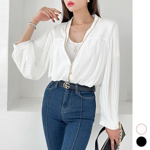 ブルゾン ジャンバー レディース アウター 長袖 ジップアップ プリーツ ショート丈 クロップ カジュアル おしゃれ 春 秋 韓国 to27836