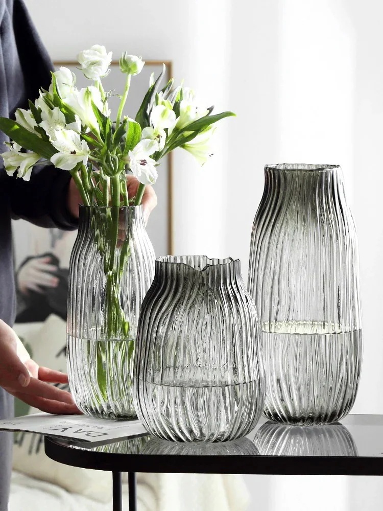 大型ガラス花瓶透明水養富貴竹ユリ花瓶置物リビング生花ドライフラワー北欧家庭用