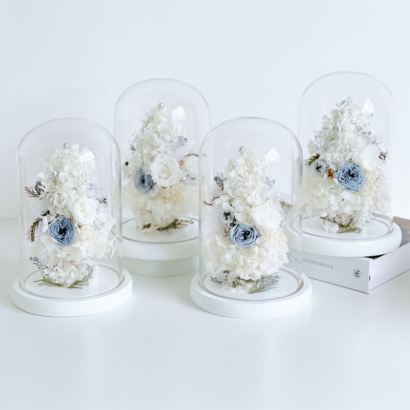 永生花ガラスカバークリスマスツリープリザーブドフラワー置物バレンタイン置物ガールフレンドに誕生日プレゼント