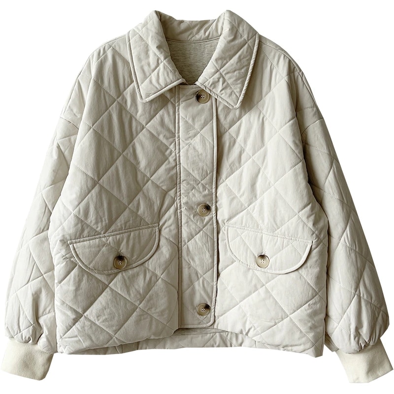 開襟綿入れコート女性の冬のゆったりとした着やせ減齢小人数のデザイン感大ポケット薄手綿入れ