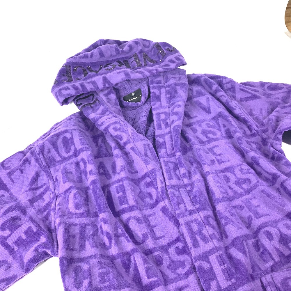 トップスその他 ロゴ ラインストーン バスロープ パイル ルームウェア 長袖 ロング ガウン ルームウェア コットン パープル
