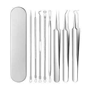 [正規品] 角栓 ピンセット コメドプッシャー [ 専用8本セット 超細の先端は幅0.1mm]毛抜き 角栓/ニキビ/黒ずみ取り いちご鼻ケア にきび押し出し ニキビ潰し 角栓除去/粉瘤/ニードル针/粉