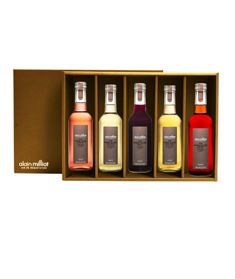 Amazon限定 アラン・ミリア ギフトBOX入り 330ml 5本セット ワイン品種グレープジュース（ソーヴィニョンブラン種白シャルドネ種白カベルネ種赤カベルネロゼメルロー赤）