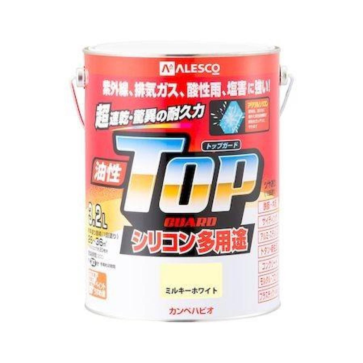 カンペハピオ ペンキ 塗料 油性 つやあり シリコン樹脂 多用途 超速乾 さび止め剤入り トップガード ミルキーホワイト 3.2L 油性塗料 日本製