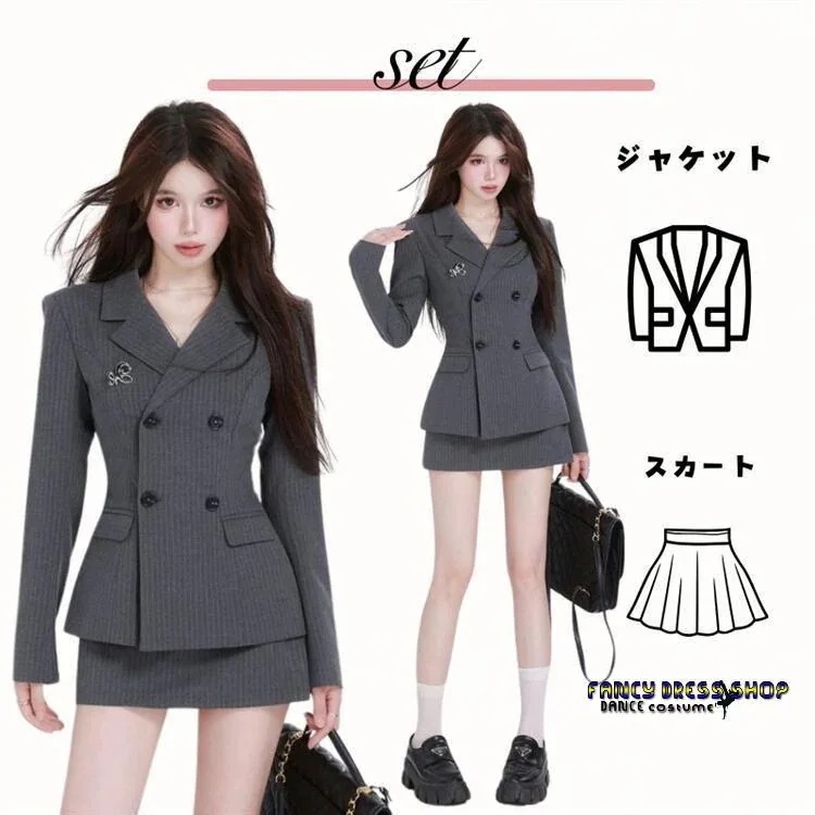 和服コスチュームコスチュームフォマール ブレザー スーツ スーツ コート 30代 母親 スーツ 卒業式 おしゃれ 【制服標準装備】レディース 20代 ミニスカート 入学式 スカート 縦縞 セレモニ