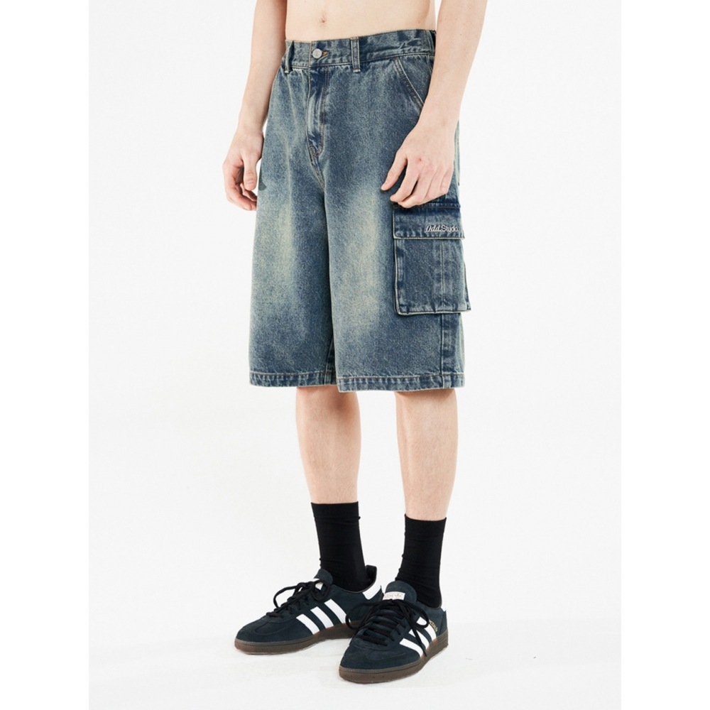 オッドスタジオサンドウォッシュカーゴデニムハーフパンツブルー