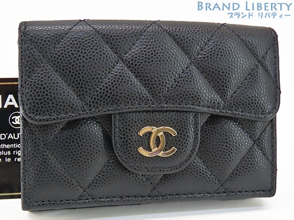 新品同様シャネルマトラッセココマークキャビアスキンクラシックスモールフラップウォレット三つ折り財布AP0230A84401 93,115円