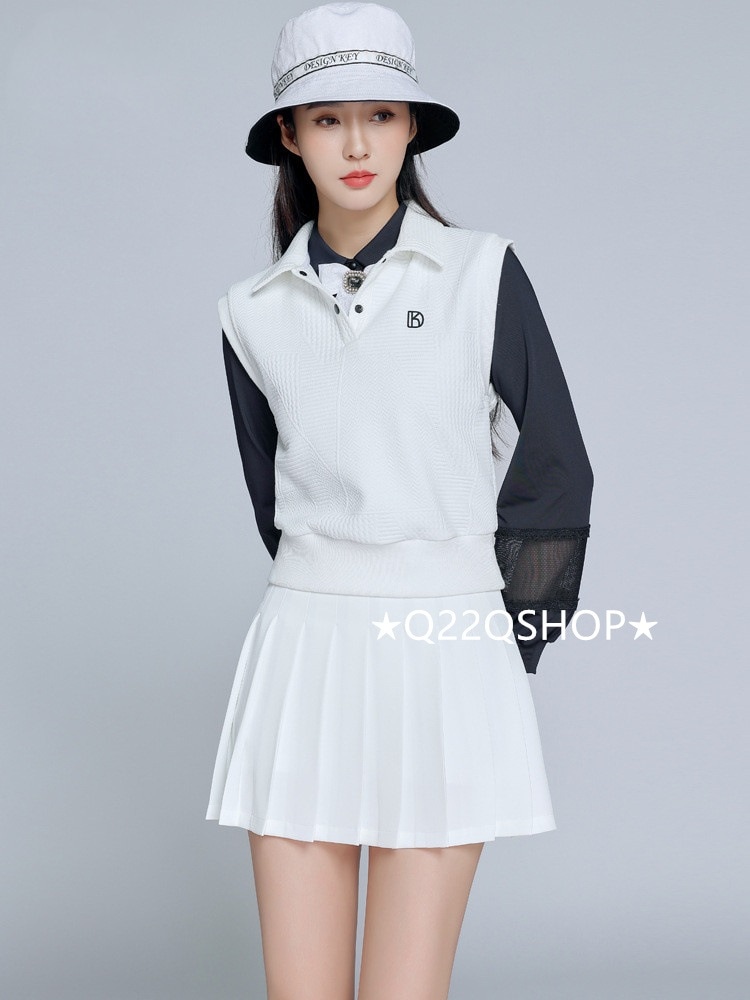 ゴルフウェア レディース スポーツウェア ゴルフスカート ベスト 袖無し 長袖 スカート 上下セット 大きいサイズ 白 黒 韓国風 INS おしゃれ