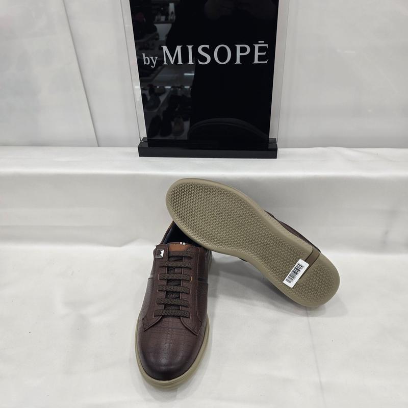 By 男性柄革バンドスニーカー 122HT130SH002 DBROWN 4 JJ