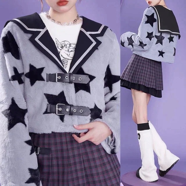 ジャケット　グレー　水色　星　アウター　カーディガン　セーター　セーラー